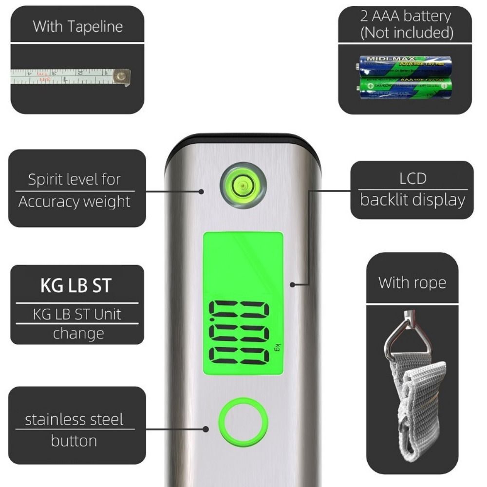 Stainless Steel Cover Travel Baggage Weight Scale Portable Hanging Scale  Baggage Weight