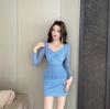 New sexy fake two-piece thin hip-wrapped long-sleeved bottoming dress, niche and chic dress with a sense of design