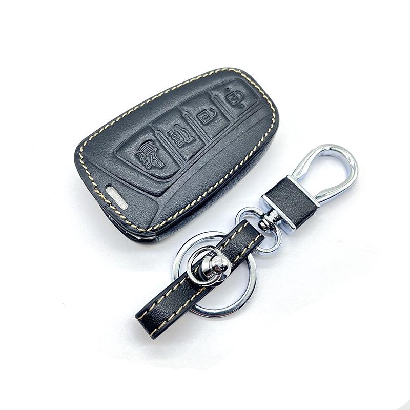 Hyundai IX35/45 New Santa Fe Genuine Leather Key Fob Cover - 3/4-Button Protection