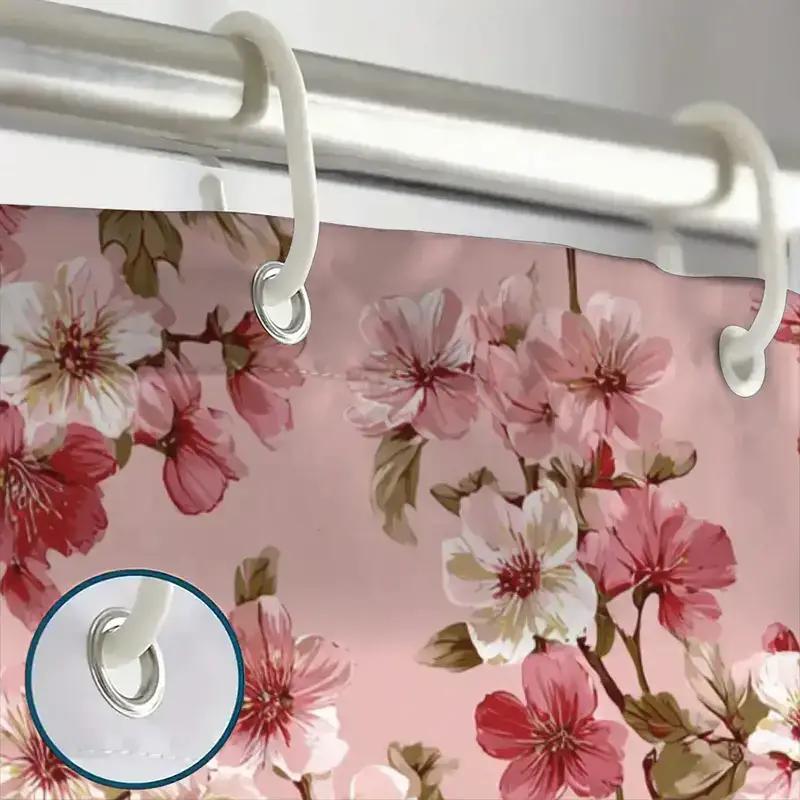 Pink Cherry Blossom Shower Curtain Waterproof Easy To Clean Privacy Protection Print Floral Art Design Romantic Bathroom Decor