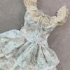Girl fashion first love Xiaofei sleeve floral dress female summer gentle wind cake princess dress waist fluffy skirt