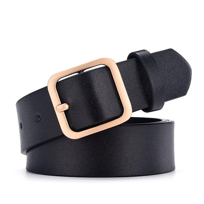 Women's Belt Soft PU Leather Belt Square Buckle Pin Buckle Jeans Black Belt Chic Luxury Brand Ladies Vintage Female Waistband