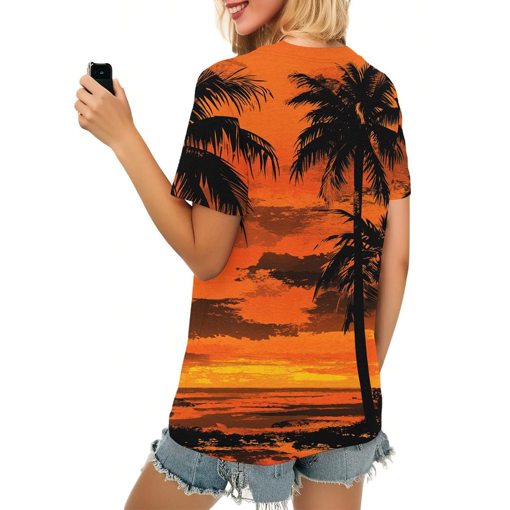 Women's Summer Short Sleeve V Neck Shirt Business Casual Loose T-Shirt Trendy Fashion Clothing Tops