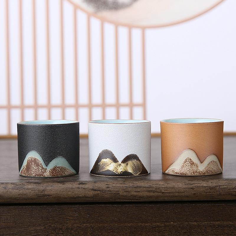 50ml/55ml Hand Drawn Mountain Shape Teacup Retro Ceramic Tea Cup Kung Fu Tea Set Coffee Cup Small Water Cup Porcelain Teaware