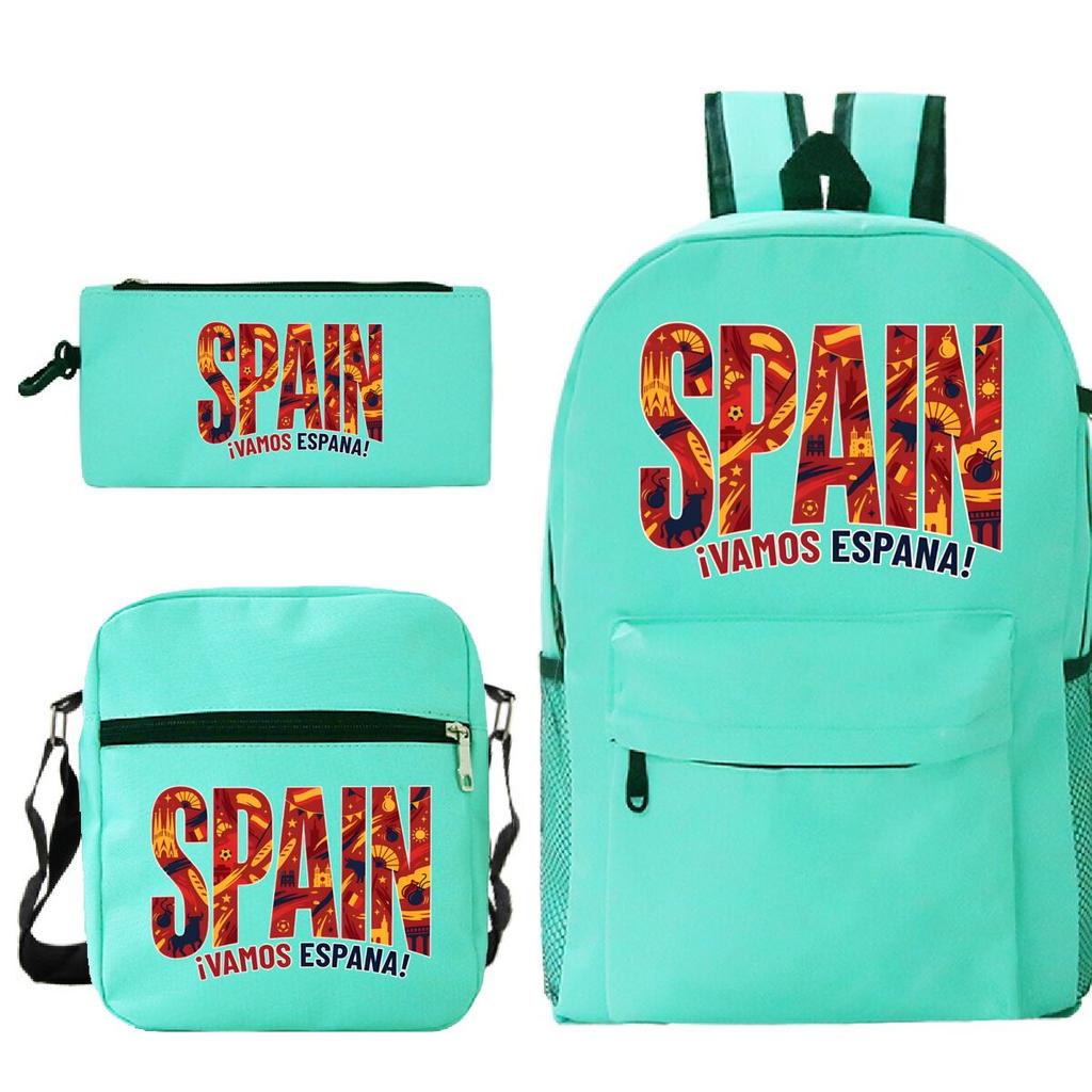 "¡VAMOS ESPAÑA" Spain Themed 3Pc Backpack Set Boy Girl Student Fashion Mini Crossbody Bag and Pencil Case Suit Unisex Mochilas