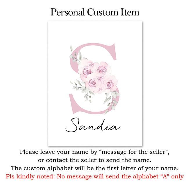 Benutzerdefiniertes Babynamen-Poster, personalisierbares Kinderzimmer, Wandkunst, Leinwandgemälde, Druck, rosa Blumentiere, Wandbilder für Mädchenschlafzimmer