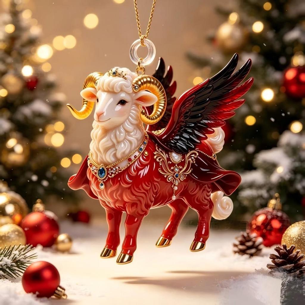 1 Stück Acryl Chinesisches Tierkreiszeichen Ziege Hängender Schmuck Glücksbringend Rot Gold Für Frühlingsfest Heimdekoration