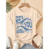 Women's Elegant Short-Sleeve Gift with Bubble Blue Whale Fun English Print Pattern and Vintage Round Neck T Fresh and Natural Style Loose-fitting