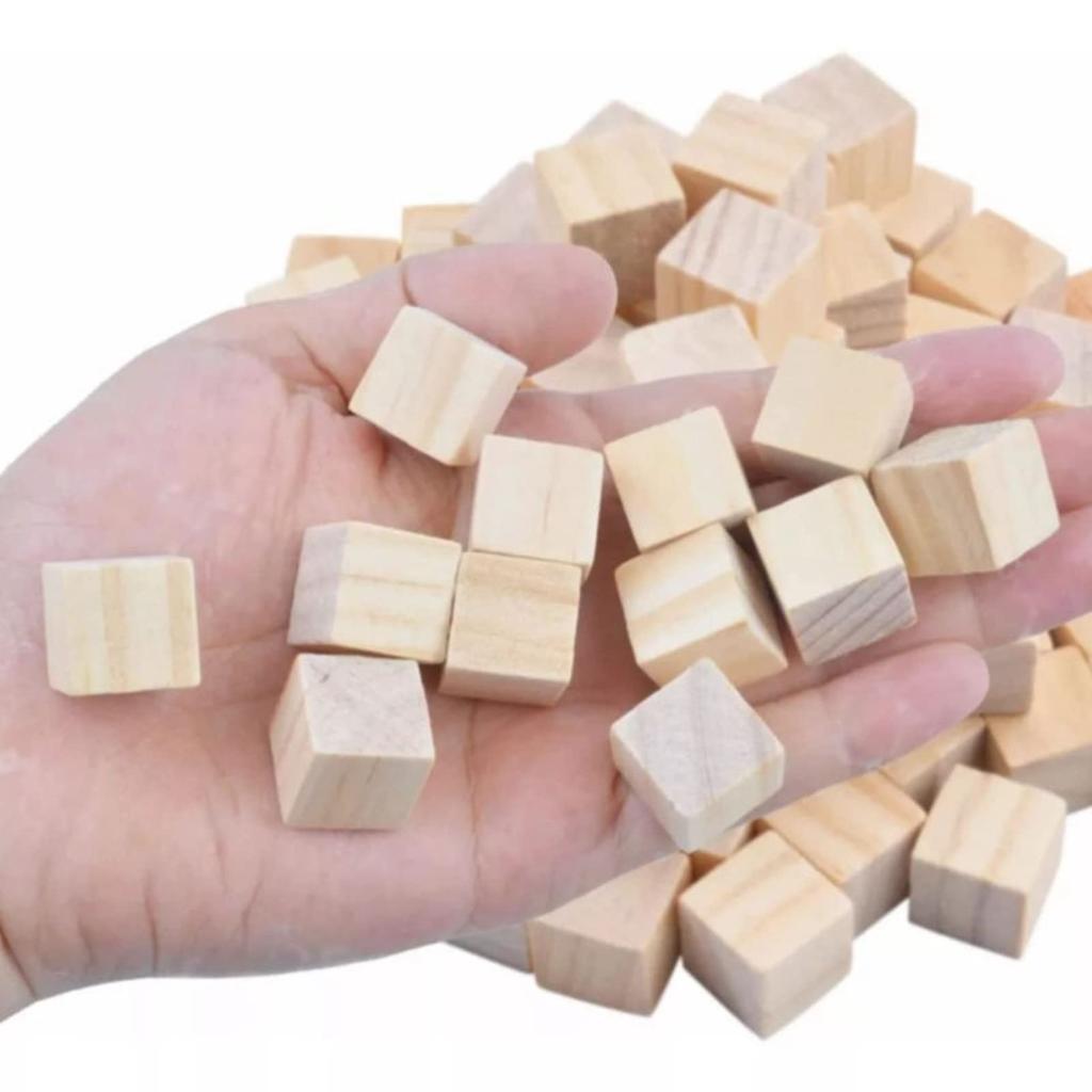 Set of 100 Wooden Building Blocks, Natural Wood, Baby Toy, DIY Educational Toy, 2cm Cubes, for Kids and Babies, DIY Toy, Imagination-Boosting,