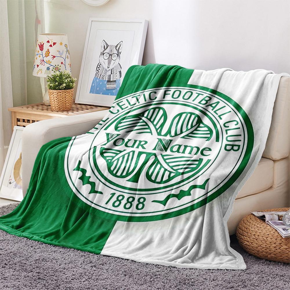 1PC Celtic Fc Crest Custom Name Patterned Flannel Blanket Suitable For All Seasons For Home Decor Warmth And Comfort Gifts Holiday Present