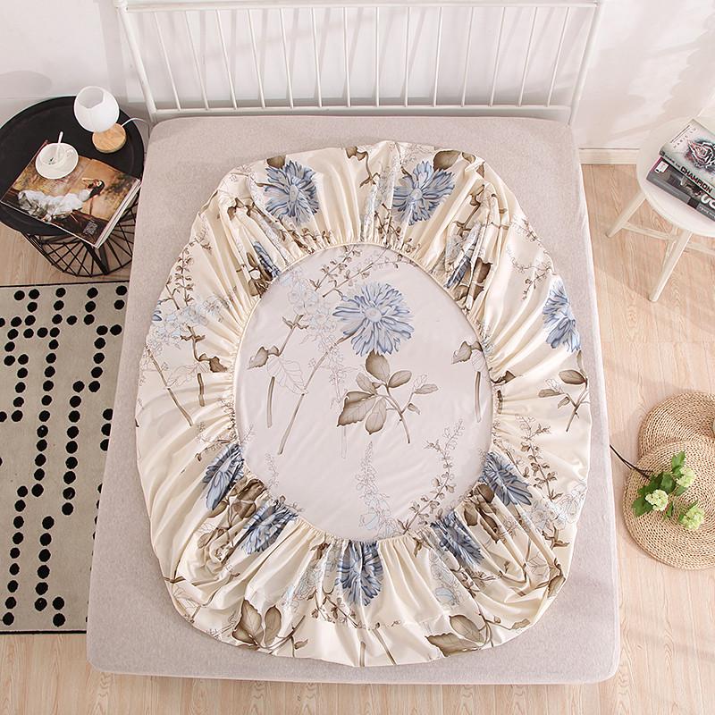 Plant Printing Bed Sheet Fitted Sheet with Pillowcase Elastic Bands Non Slip Adjustable Mattress Cover for Double King Queen Bed
