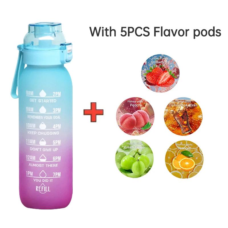 1PC 1000ML Flavor Water Bottle With Straw With 5PCS Flavor Pods Fashion Fitness Water Bottle For Outdoor Activities Sports Termo