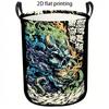 1pc Laundry Basket, Abstract Artistic Fire Dragon and Skull Pattern Dirty Clothes Hamper, Large Capacity Foldable Storage Organizer with Handle, Styli