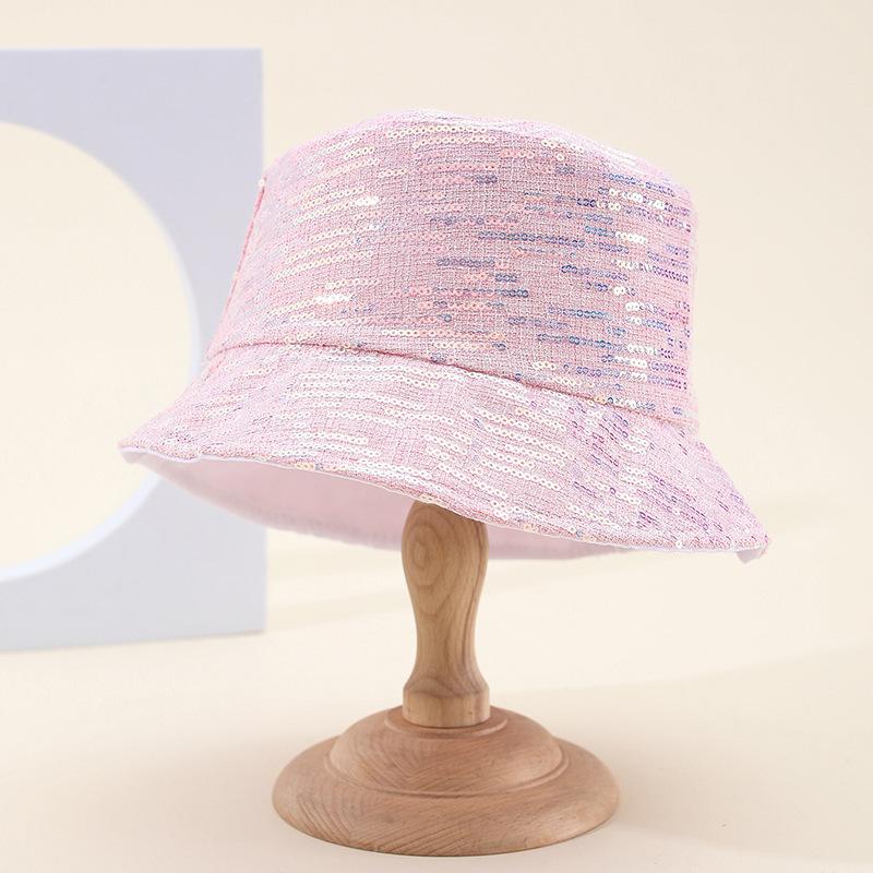 Wind Mixed Color Sequined Bucket Hat Female Fashion Versatile Internet Celebrity Face Small Hat Female Foldable Basin Hat