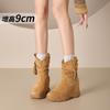 Inner heightening Martin boots women's new invisible cm medium tube stacking boots fleece thin high heel short boots