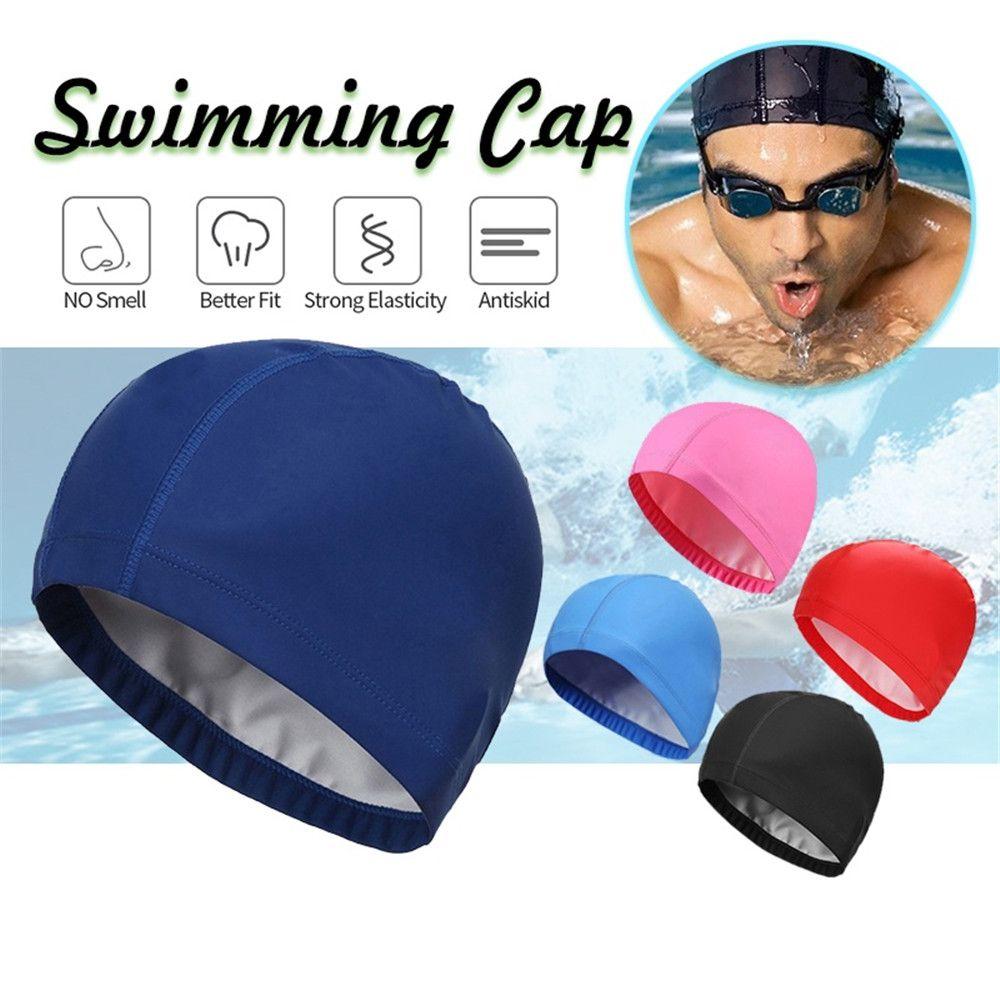 Sport Erwachsene/Kinder Hochelastisches PU-Gewebe Ohrenschutz Schwimmbadmütze Badekappen