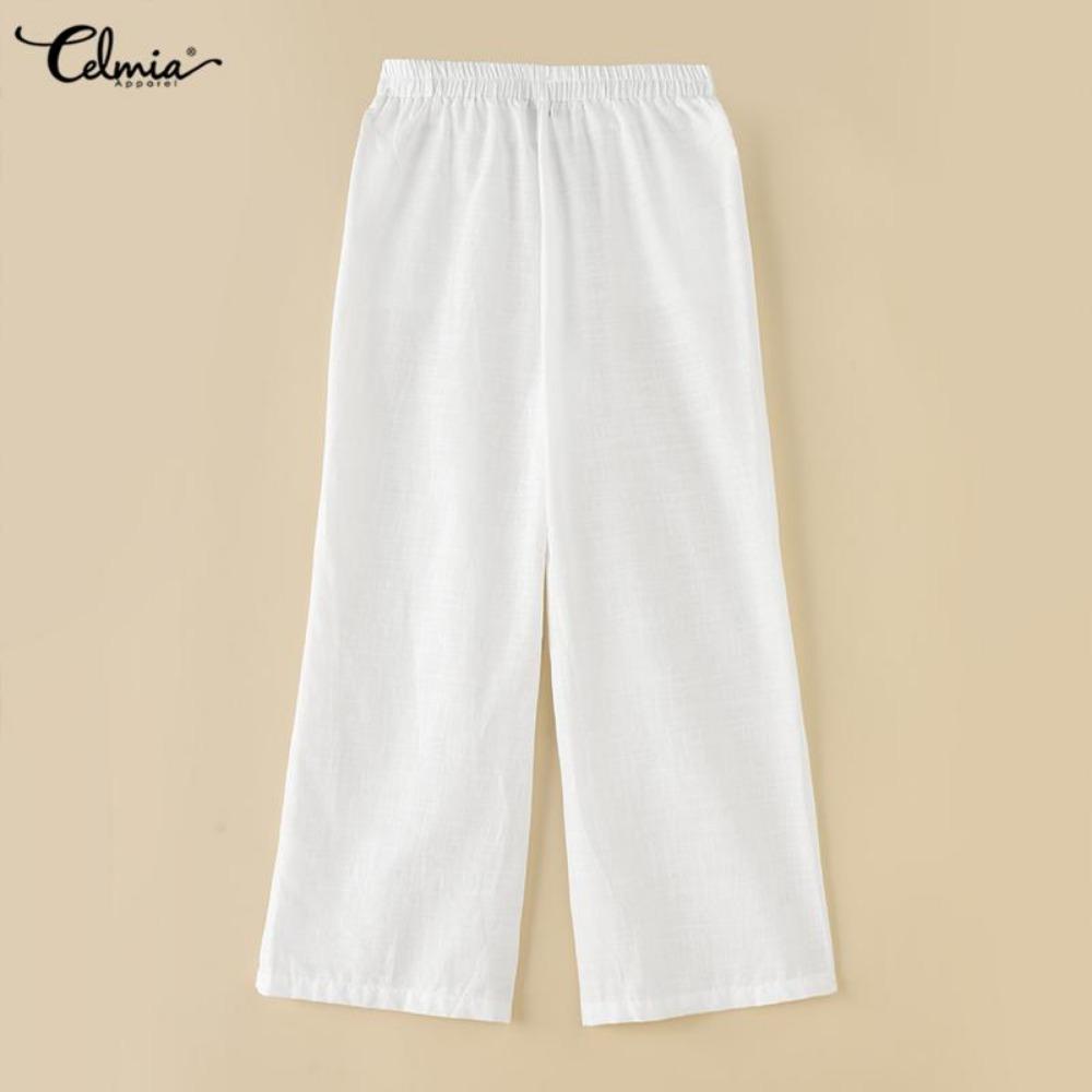 Frühling frauen Baumwolle Leinen Lange Hosen Taschen Elastische Yoga Breite Bein Feste Beiläufige Lose Hosen Plus Größe