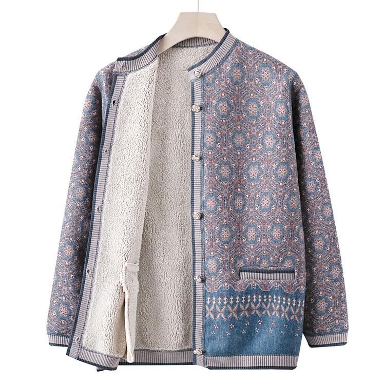 People with Velvet Thick Coats for Autumn and Winter, Grandma Sweater and Cardigan, Mother Keeps Warm and Wears Old Lady Clothes