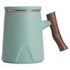 Ceramic Tea Cup with Water Separation, Large Capacity, All-Ceramic Filter, Walnut Wood Handle, Customizable Logo.