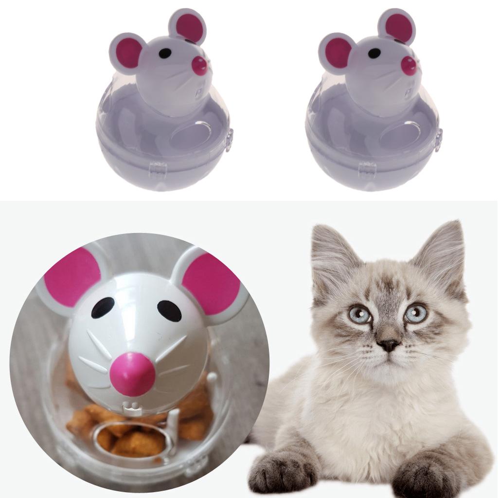 2 Pcs Mouse Shaped Tease Tumbler Playing Toy Kitty Food Dispenser