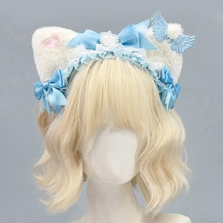 Kitten Anime Headpiece for Party Stage Birthday Face Wash Hairbands Stage Cats Ear Wing Headwear Photo Props
