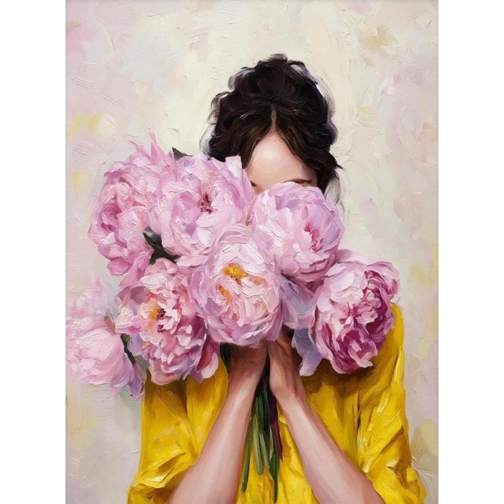 Abstraktes Frauen-Minimalismus-Poster Leinwand-Wandkunst Frau mit Blume Porträtmalerei Druck für Schlafzimmer Nordisches Mädchen Wohnkultur