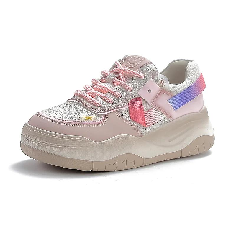 

Fujin, удобная весенне-летняя обувь на платформе 5 см, ботильоны из натуральной кожи разного цвета, ботильоны на плоской подошве, осенние женские массивные кроссовки 40 розовый