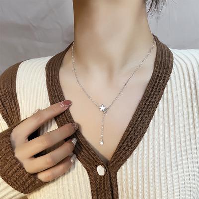 Zircon Imitation Pearl Flower Tassel Necklace Female Simple Sweet Fashion Clavicle Chain Gifts