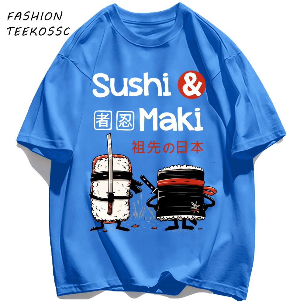 Sushi MakiS Japanese Cuisine Printing Men T Shirt Colour Casual Tops Cotton Trendy Tee Shirts Hip Hop Crewneck Man Clothes