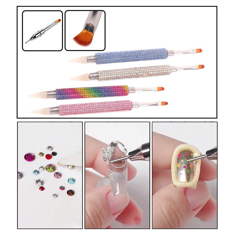 Shiny Diamond Nail Art Brush Double-Ended Dotting Pen Carving Flower Painting Pen Diy Manicure Tool Acrylic Uv Gel Extension