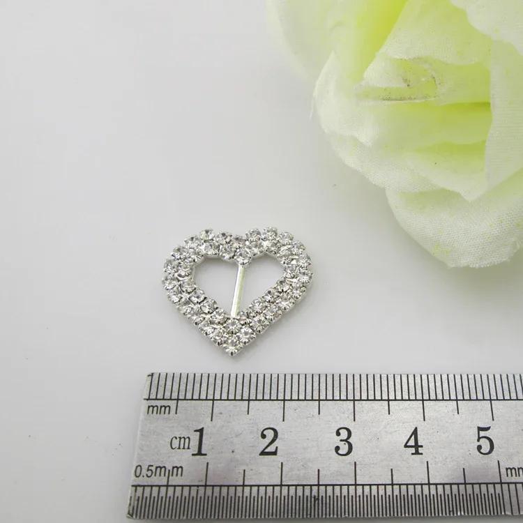 

10pcs Double Heart Silver Rhinestone Ribbon Slider Buckle for Craft 10mm серебряный
