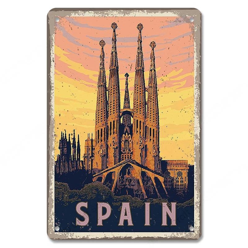 Famous City Landscape Posters Vintage Metal Signs Budapest Malta Sydney Tin Plate Retro Home Wall Art Decor Room Decoration