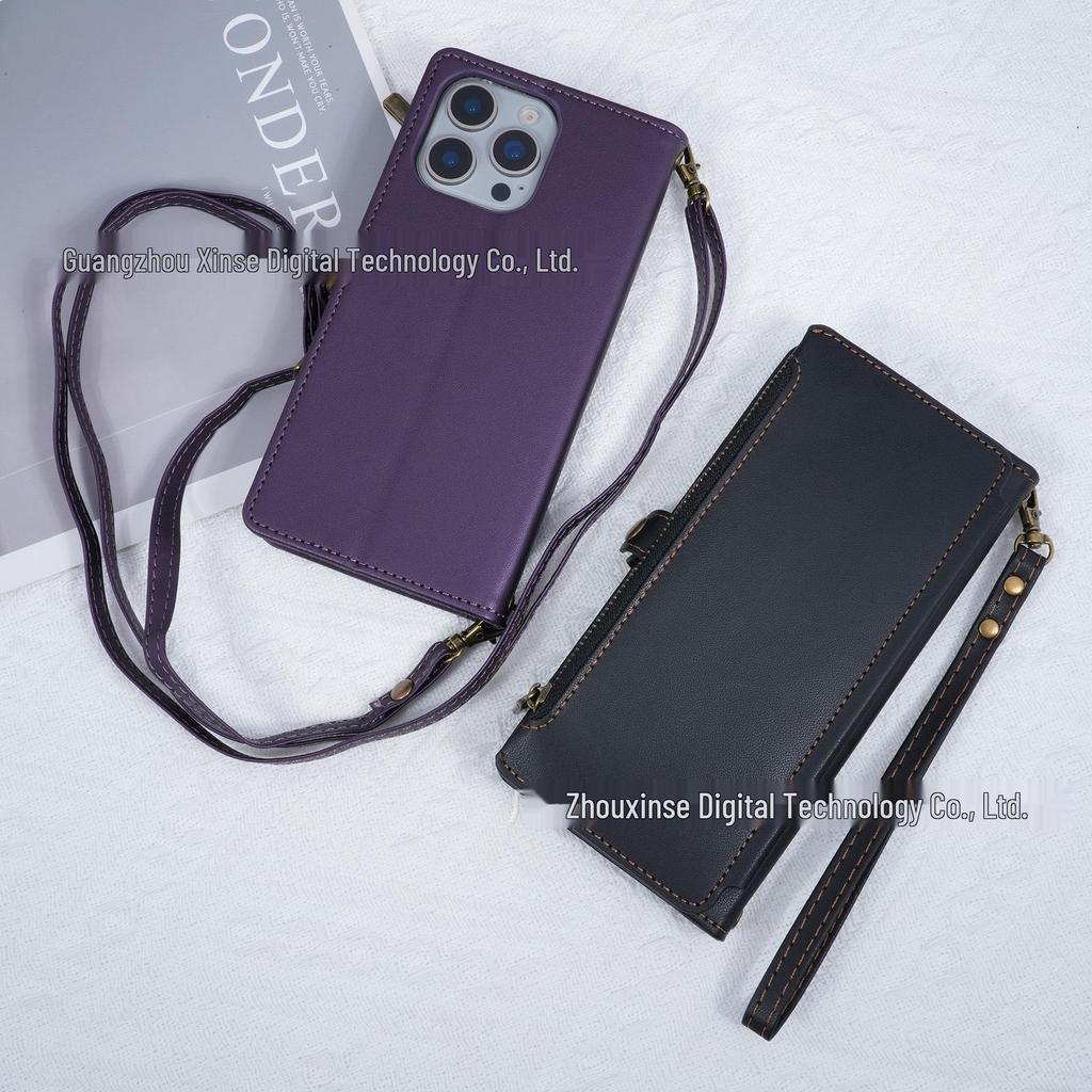 IPhone17 Retro Etui Portfel Skórzany na Ramię ze Sznurkiem i Miejscami na Karty