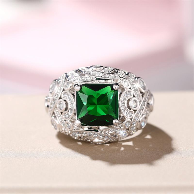 Huitan Anillos Elegantes de Dama para Fiesta de Aniversario de Boda Anillos de Circonita Cúbica Verde Congelados con Brillo Completo Color Regalo para Mamá Joyería Nueva