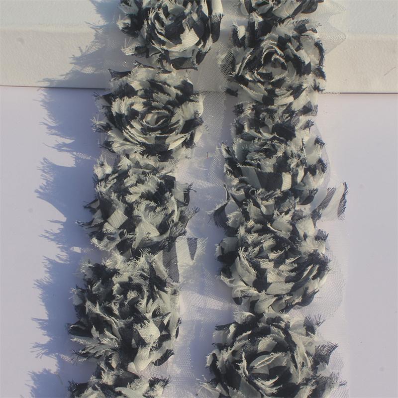 1y 2.5" Valentine's Day Printing Chiffon Shabby Flowers for DIY Making Baby Girls Romper Sandals Dress Hair Accessories