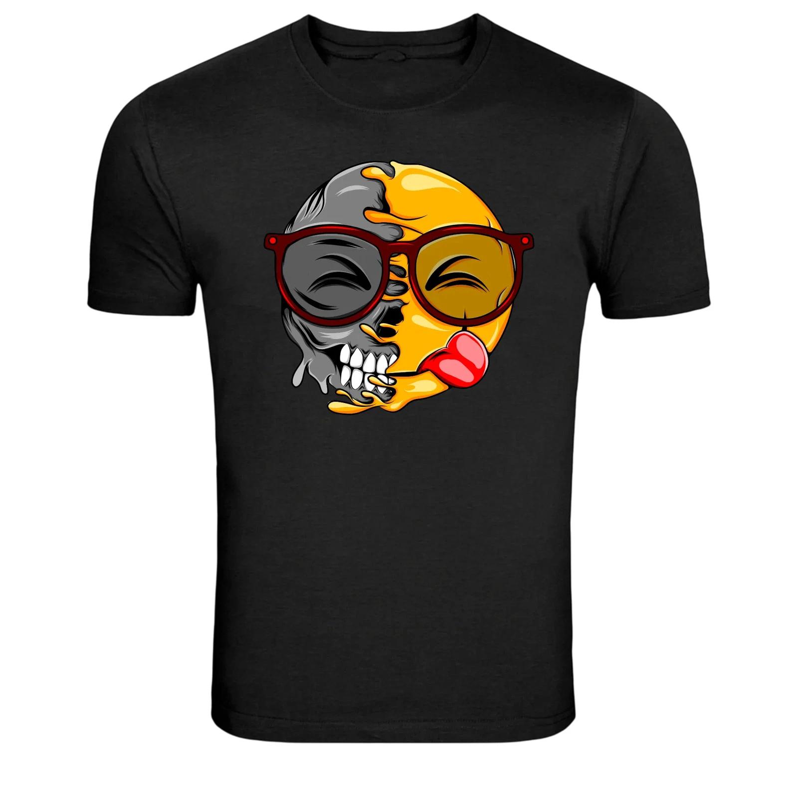Half Skull Hypnotized Tongue Emoji Funny Cartoon T-Shirt S