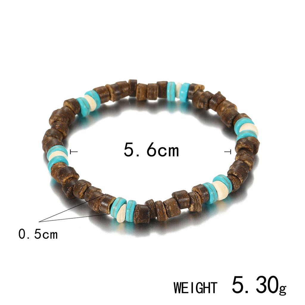 Simple Turquoise Wood Bead Bracelet, Retro Personalized Versatile Beaded Coconut Shell Bracelet Men'S Jewelry