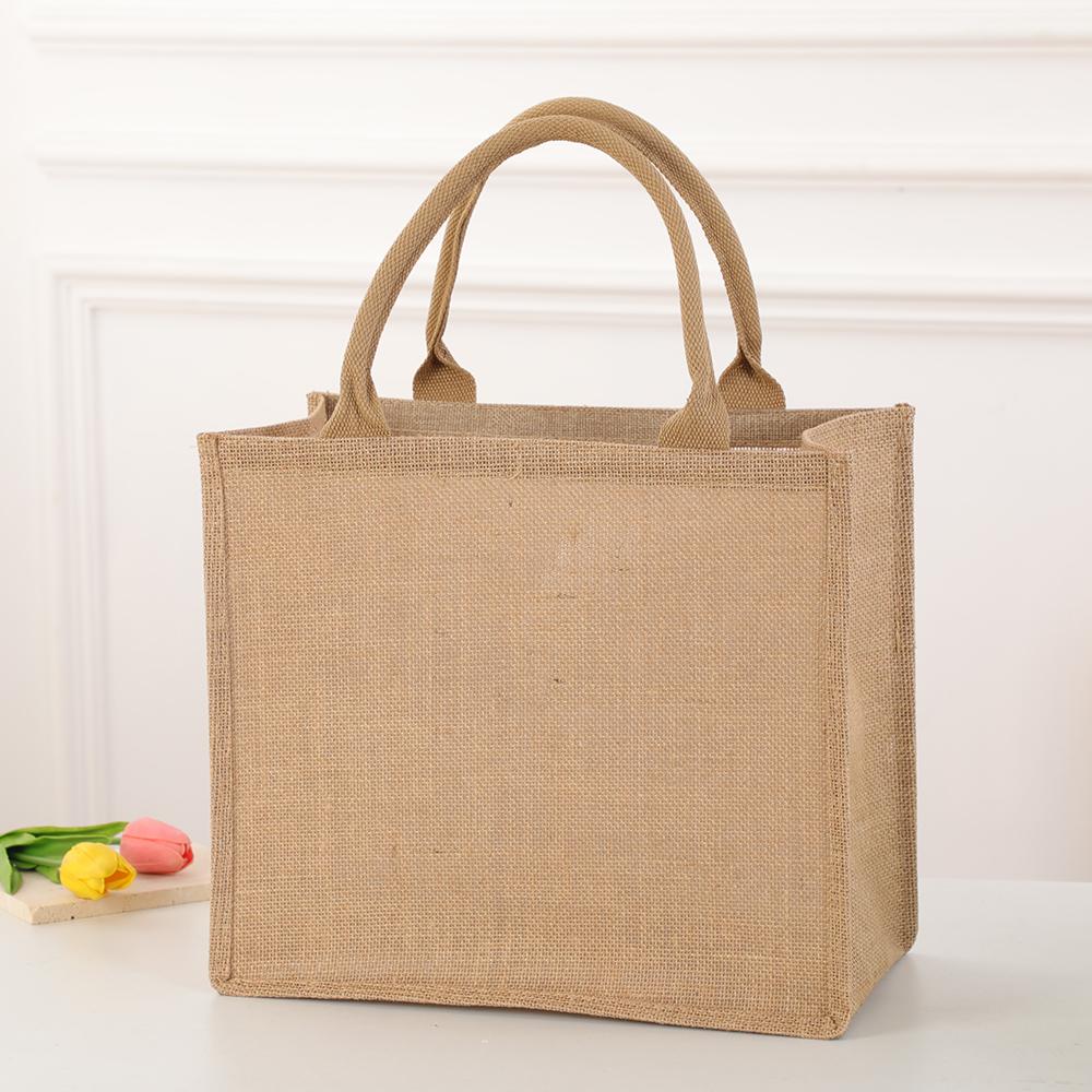 Borsa a Tote da Donna in Juta Borsa a Tote Laminata Vuota Borsa da Shopping Può Dipingere Fai da Te Grande Capacità Borsa a Mano Aperta