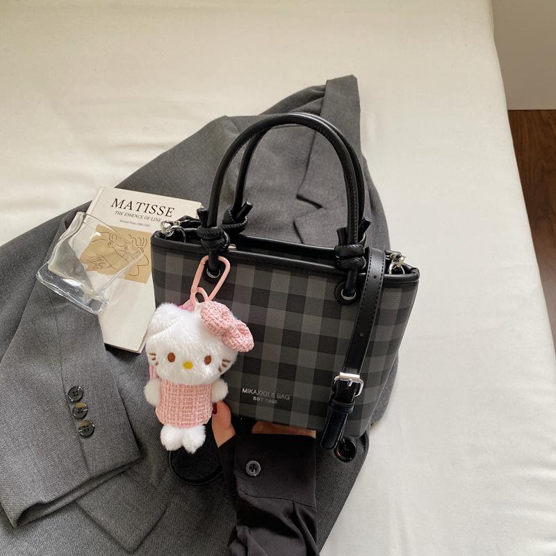 Popular bag women's new fashion plaid hand bag high-end feeling shoulder crossbody bucket bag