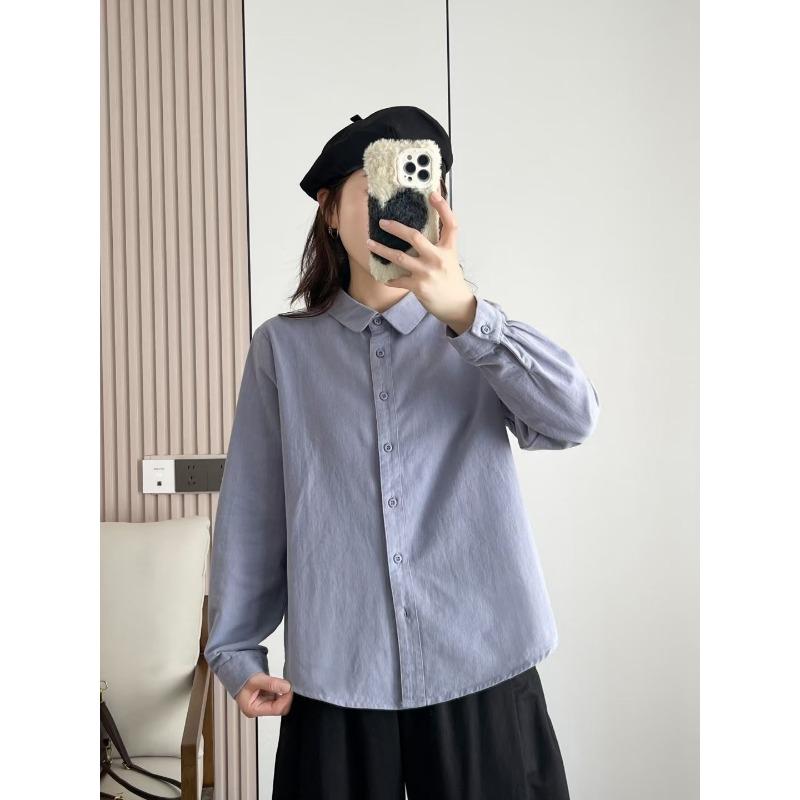 Pure Cotton Brushed Shirt for Women in Autumn Winter New Style Loose Slim Fashion Versatile High-end Shirt for Women