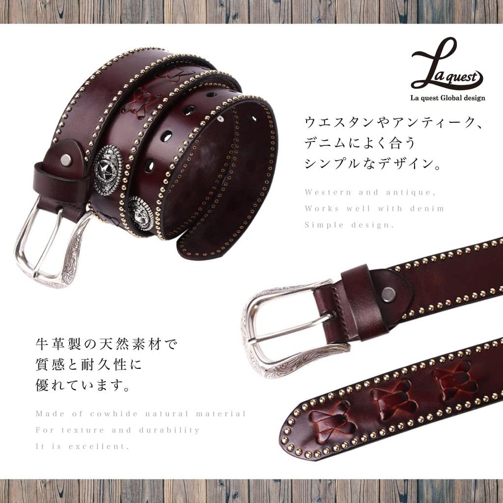 Laquest Western Cowhide Leather with Braided Casual Style Dark Men's Belt, Concho, Leather, (3. Brown)