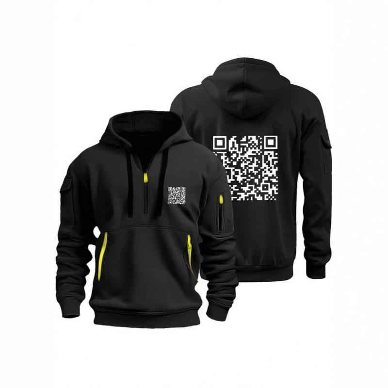 Mens Hooded Sweatshirt With QR Code Print Slim Fit Cotton Blend Pullover Casual Winter Wear