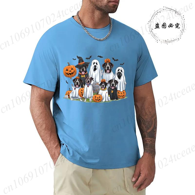 Halloween Spooky Ghost Dog Graphic T-Shirt Men Women Graphic T-Shirt Casual Short Sleeves Tops Spooky Season Print Clothing