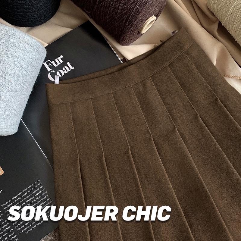 

Женская высококачественная черная юбка А-силуэта плиссе из смесовой шерсти - Плотная, с высокой посадкой, стройнящая, большого размера, короткой длины для осени и зимы. M (48-52 kg)