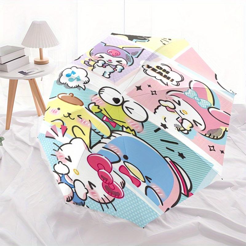 Sanrio Characters Automatic Folding Umbrella Simple 8 Rib Design, Bright Cartoon Pattern, Durable Iron Frame, Suitable For Travel, Outdoor,