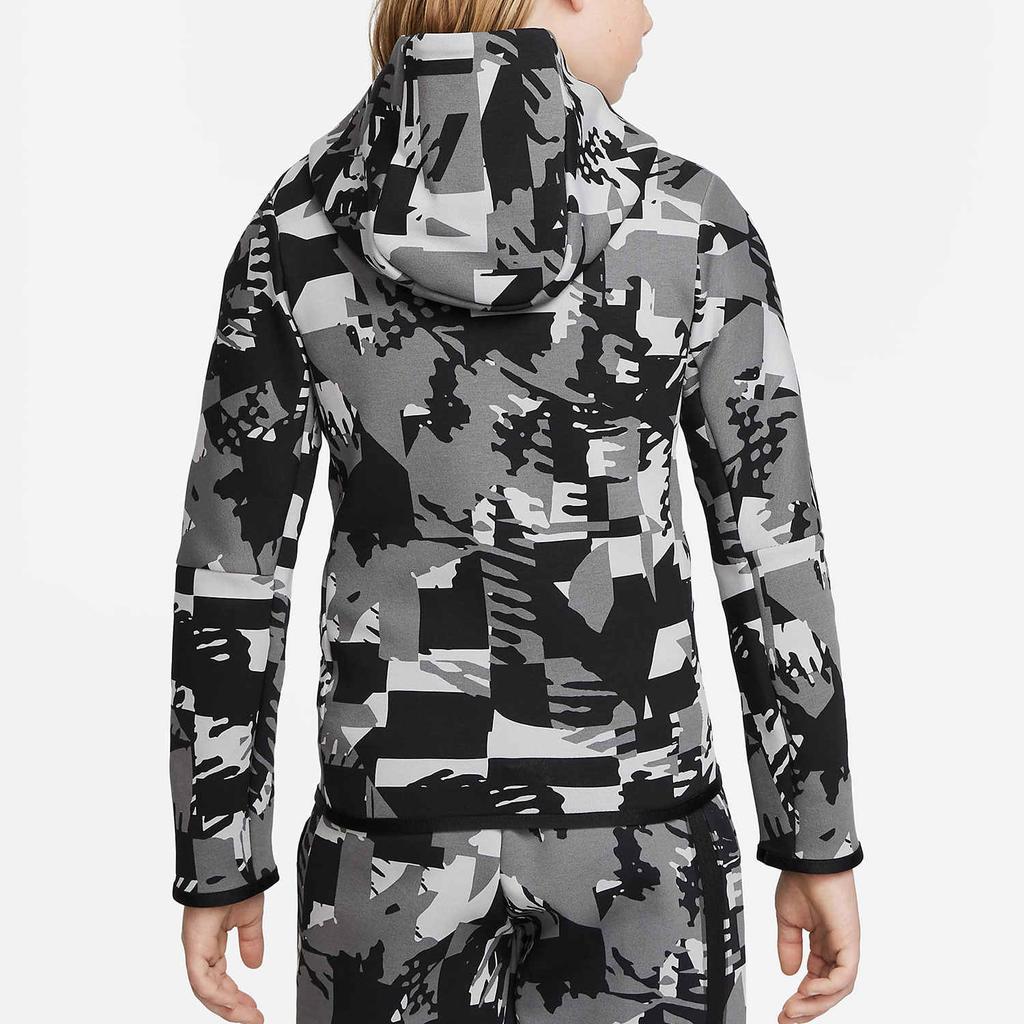 Nike Color-Block Logo Print Knit Zip Hoodie Jacket Kids Outerwear Black DM8071-077