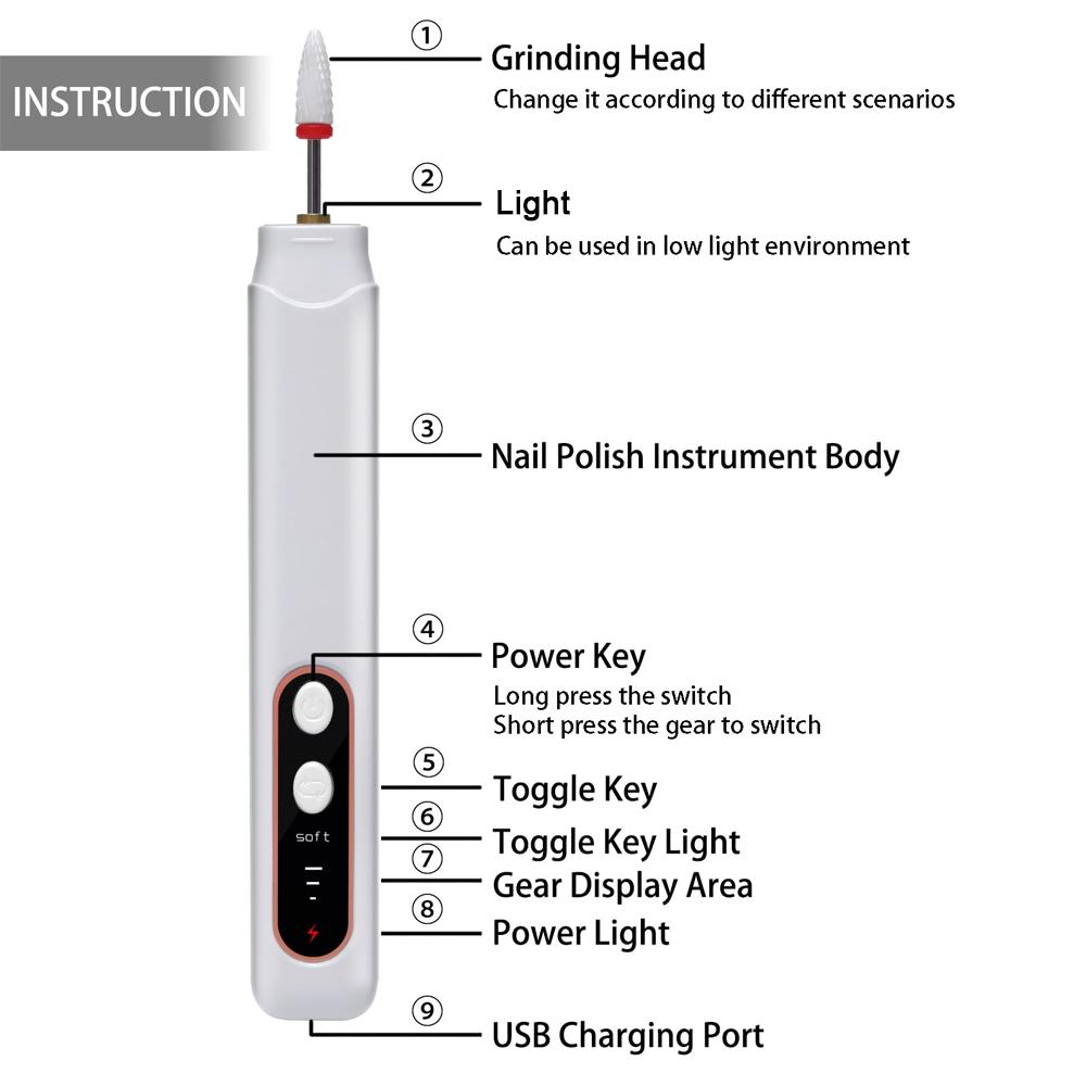 Cordless Nail Drill Machine Electric Nail Sander Professional Nail Lathe Manicure Milling Cutter Set Portable Manicure Tools