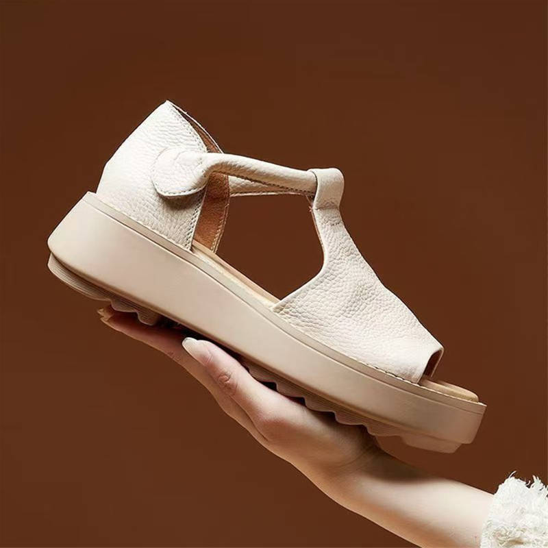 

Летние женские римские сандалии на толстой подошве, увеличивающие рост, с открытым носком, на среднем каблуке, с мягкой подошвой, в стиле ретро, повседневные 40 бежевый