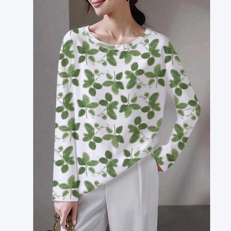 

2025 Ethnic Print Women s Loose Fit Long Sleeve T-Shirt for Middle-Aged & Elderly - Autumn/Spring/Summer Top 4XL