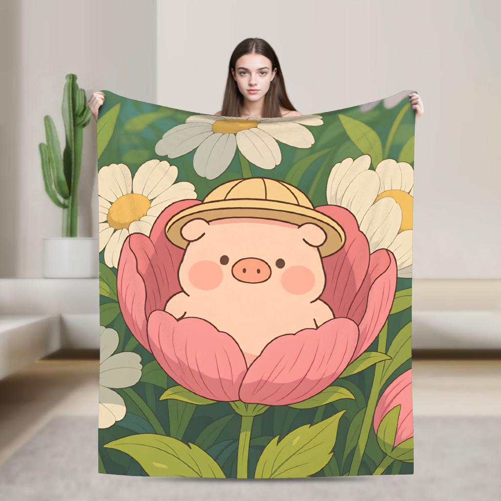 Cartoon L-Lulu Pig  Blanket  Soft Fashion Plush Bedding Throws For Couch Chair Decorative Flannel Bedspread Bed Cover